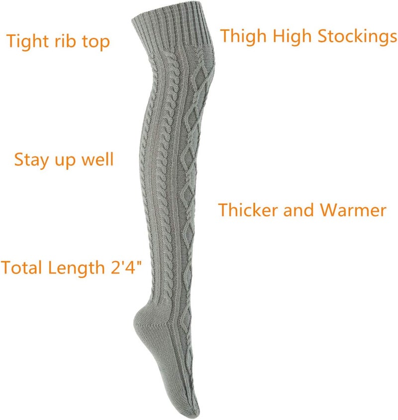 SherryDC Women's Cable Knit Thigh High Boot Socks Extra Long Winter Stockings Leg Warmers - Image 2